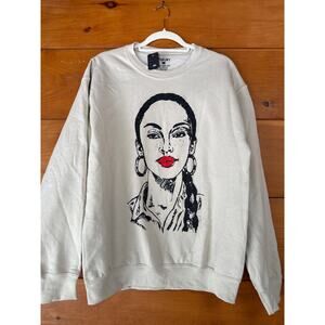 NWOT Askan Gray Oversized Miss Adu Sweatshirt Handpainted Lips Mens Size M